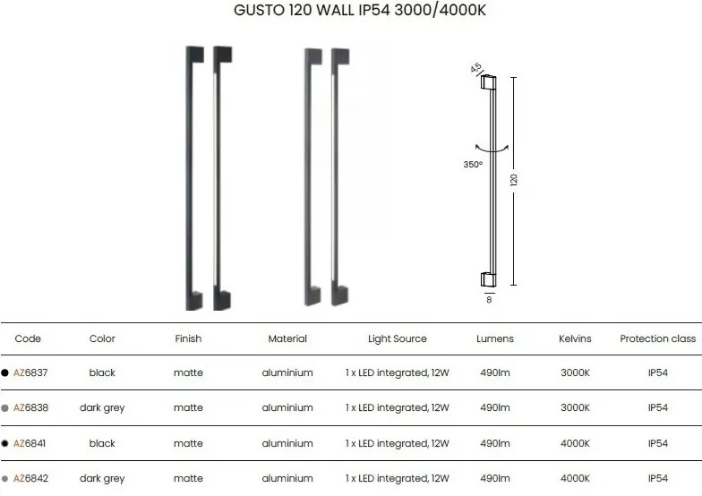 Aplica LED iluminat exterior ambiental IP54 GUSTO 120 3000K negru