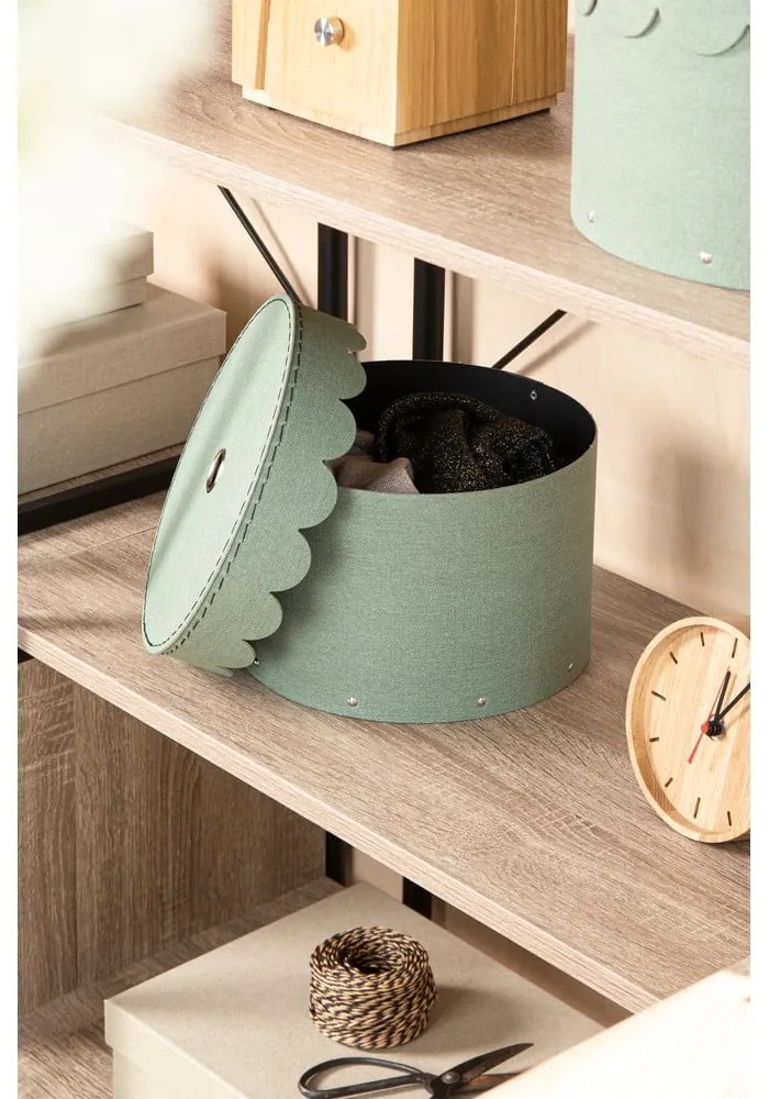 Cutii de depozitare verde-mentă 2 buc. din carton cu capac ø 26x17,5 cm Wilma – Bigso Box of Sweden