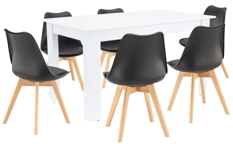 Set de masă Zara 6+1 alb-negru