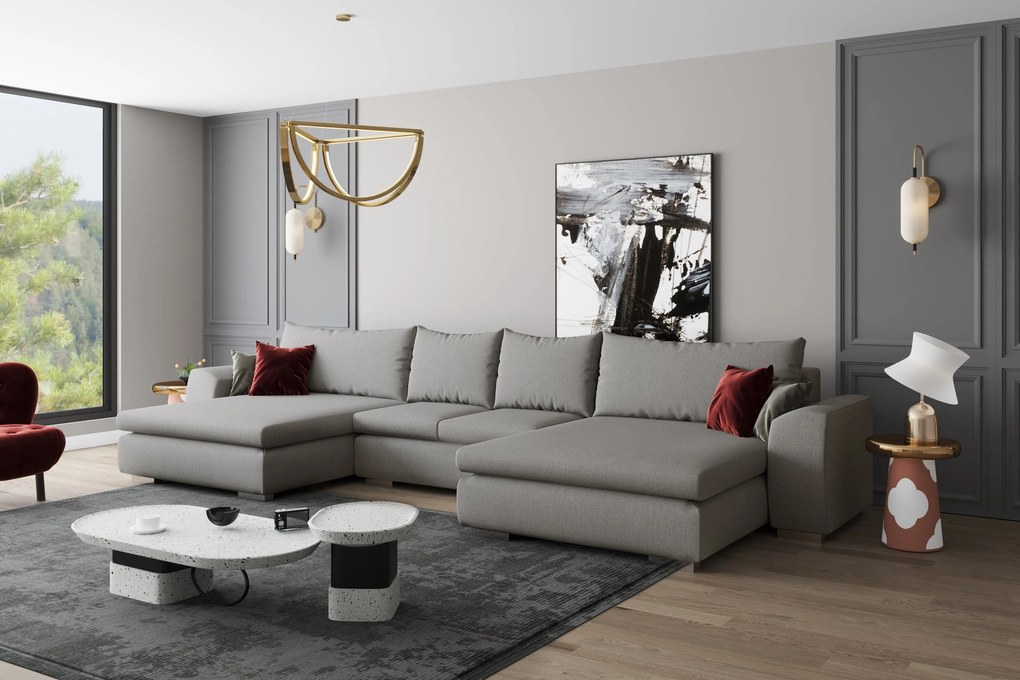 Colțar extensibil cu ladă de depozitare Maxine Grey U Vibrance 430x180