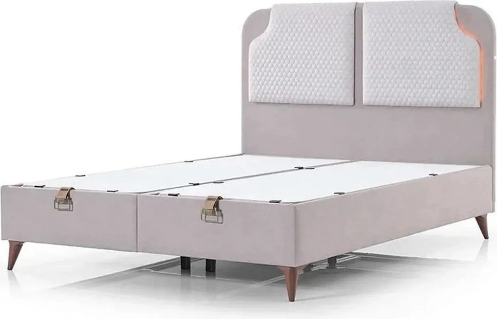 Pat AMBER 160x200, stofa catifelata grej - Wooly 70, cu somiera si spa