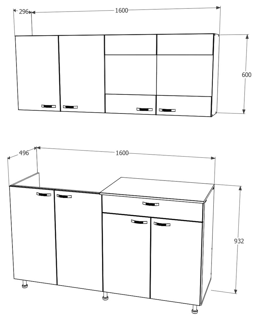 Bucatarie Roma, Alb, L 160 cm