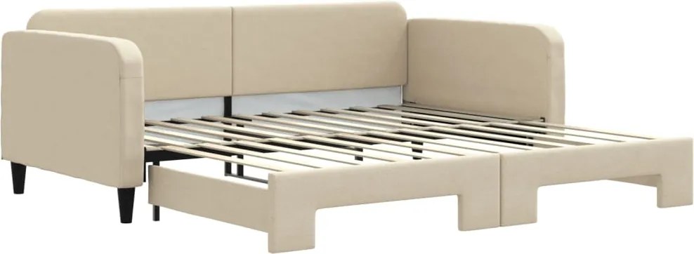 vidaXL Pat de zi cu extensie, crem, 100x200 cm, textil