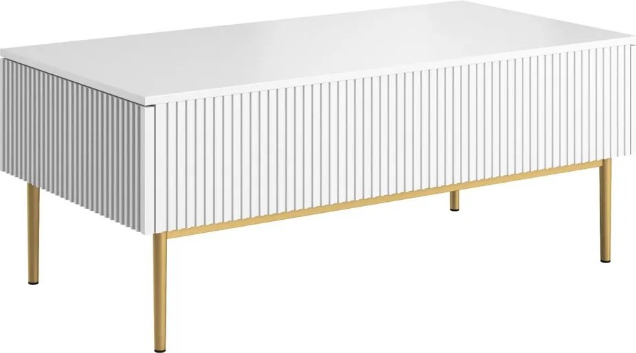 Masuta de cafea Nicole 120 cm cu sertare si picioare metalice - picioare alb mat / auriu