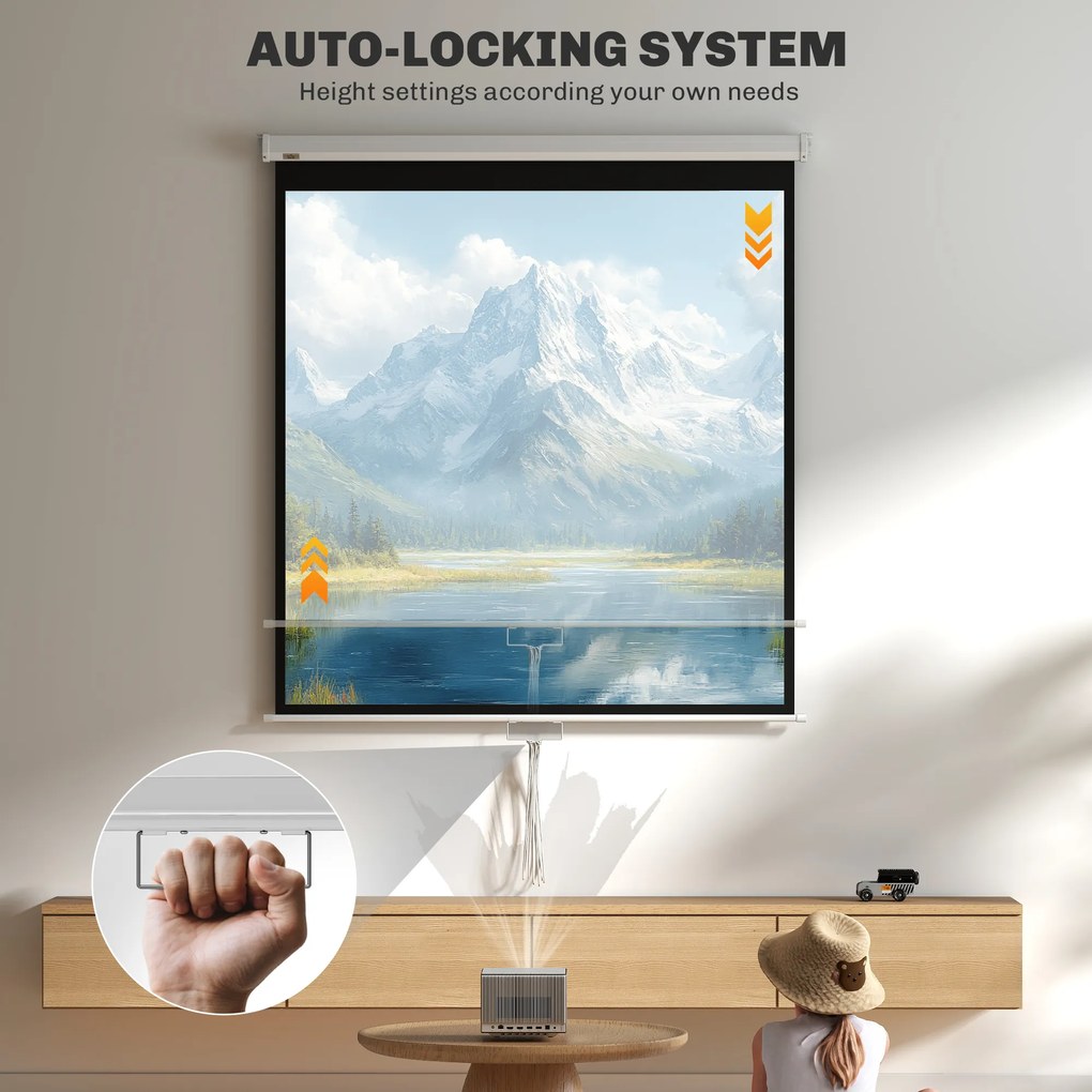 HOMCOM Ecran de Proiecție TV și Proiector de Cinema 4k, Fixare pe Perete sau Tavan, 149x149 cm, Alb | Aosom Romania