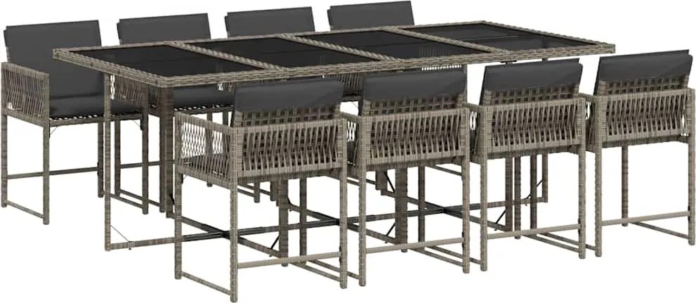 vidaXL Set mobilier grădină cu perne, 9 piese, gri, poliratan