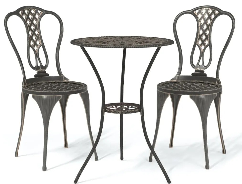 317753 vidaXL Set mobilier bistro, 3 piese, bronz, aluminiu turnat