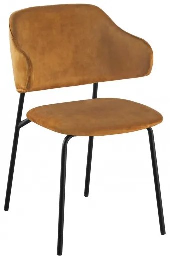 Neînvins Scaun de design Tracy catifea galben mustar cu cadru negru