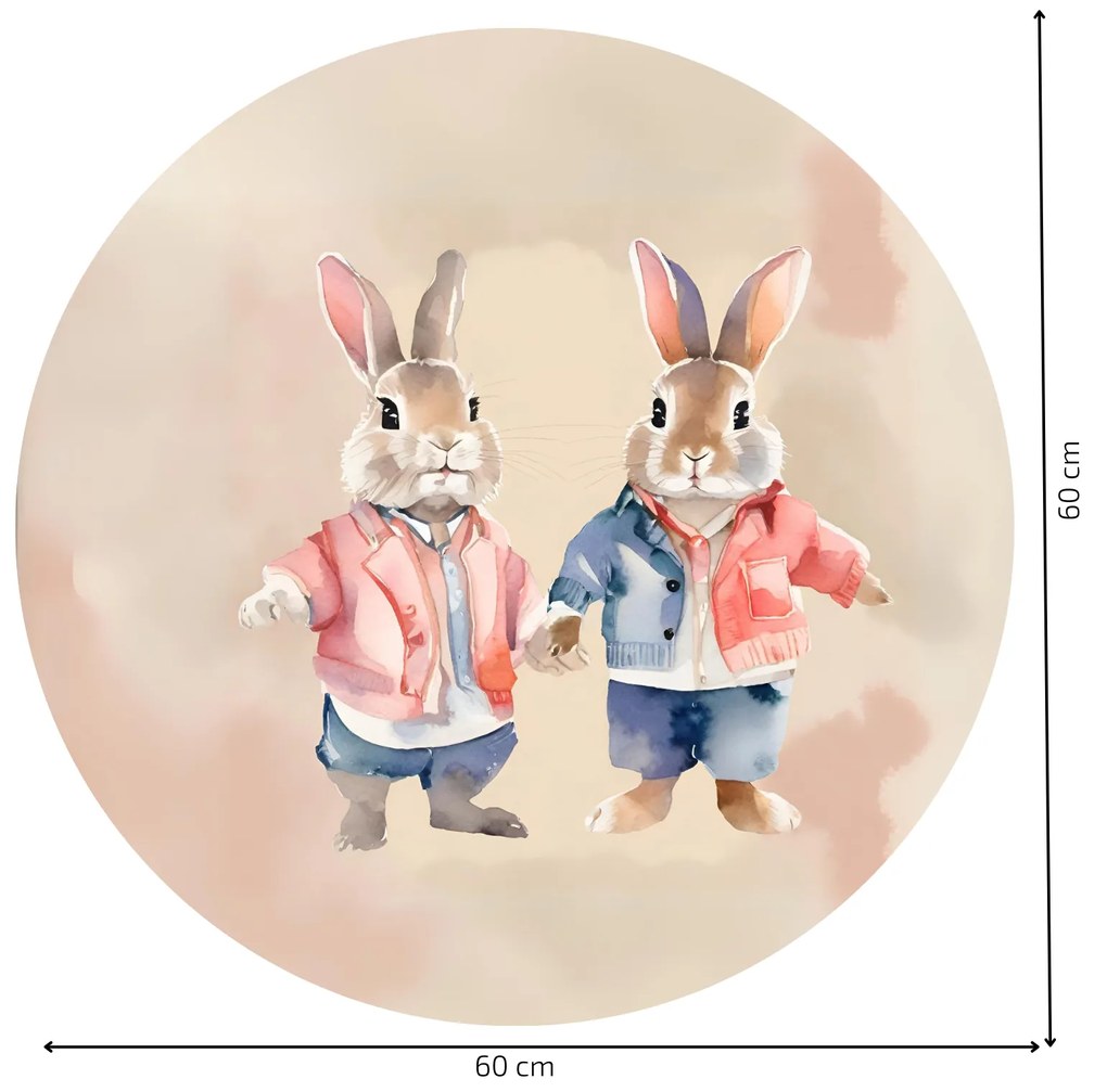 PIPPER. Autocolant circular de perete „Lepuri” mărimea: 60cm