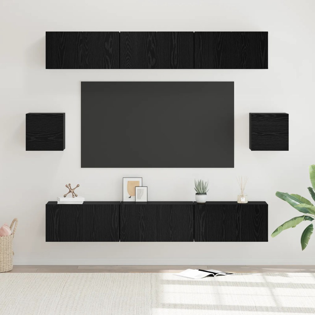 vidaXL Set comodă TV 8 pcs Stejar negru 60 x 30 x 30 cm Lemn compozit