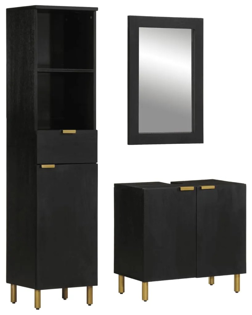 vidaXL Set mobilier de baie, 3 piese, negru, lemn compozit