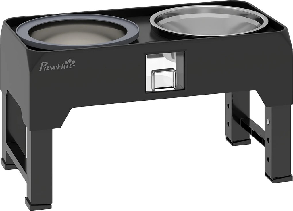 PawHut Bol înălțat pentru câini, înălțime reglabilă, bol cu apă, 2 boluri din oțel inoxidabil pentru câini mici și mari, Negru | Aosom Romania