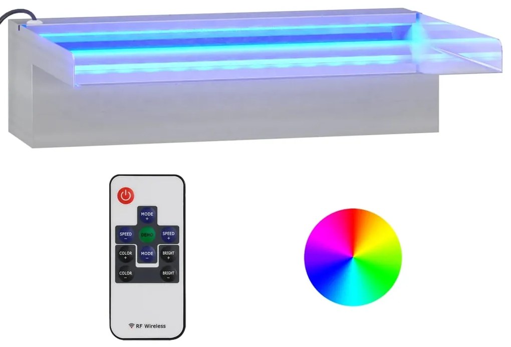 151408 vidaXL Deversor de cascadă cu LED-uri RGB, 30 cm, oțel inoxidabil