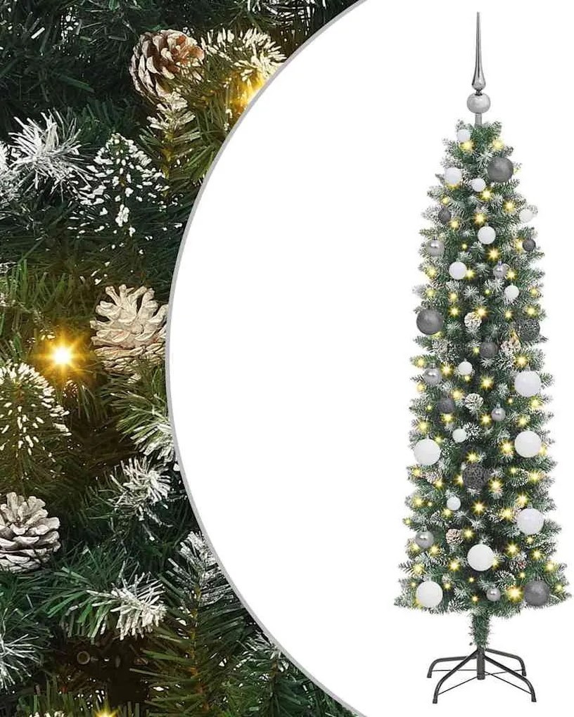 vidaXL Copac Artificial Slăb de Crăciun cu 150 LED Verde și alb 150 cm