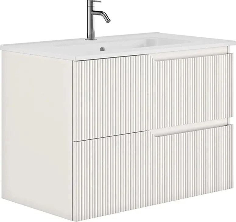 Set dulap baza suspendat Gala Canaletto 2 sertare 80 cm finisaj alb mat si lavoar Luc alb