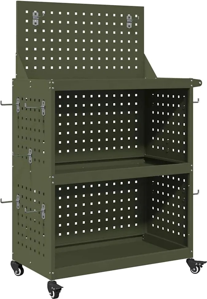 vidaXL Cărucior pentru unelte cu raft Verde măsliniu 65 x 35 x 111 cm
