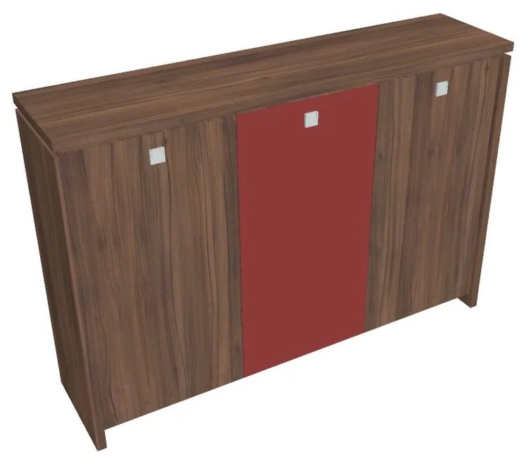 Dulap mediu pentru haine Verno 188 x 46 x 130 cm, uși combinate, nuc / roșu