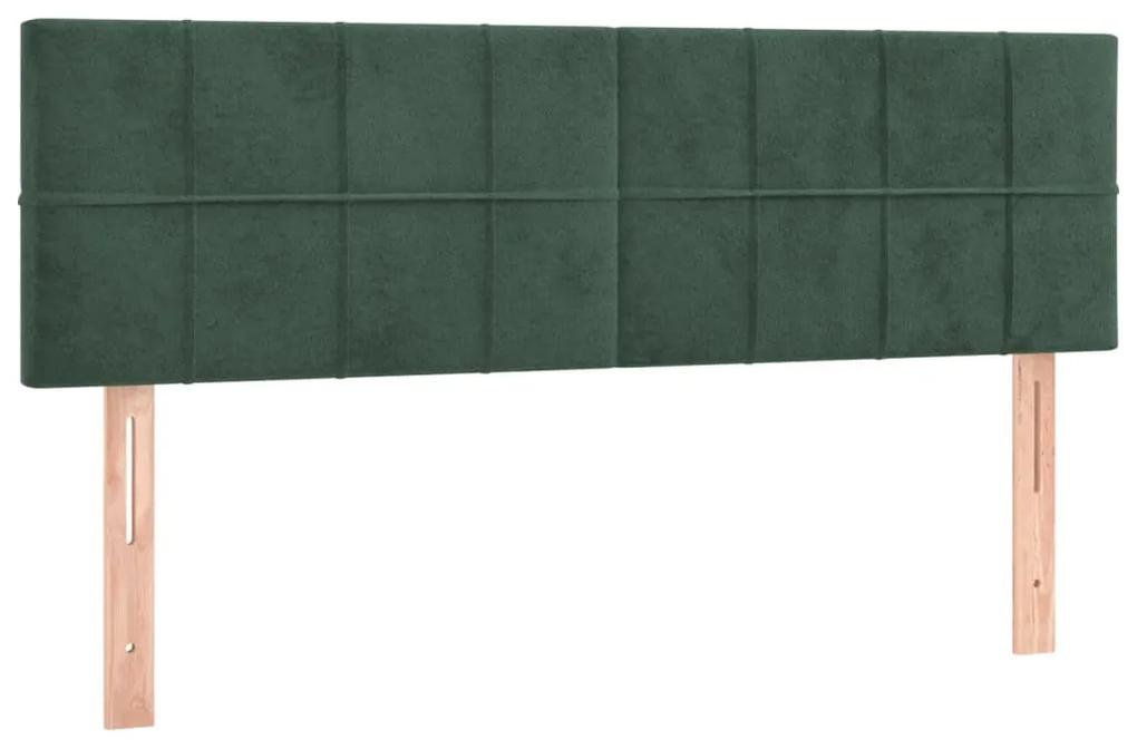 Pat box spring cu saltea, verde inchis, 140x200 cm, catifea Verde inchis, 140 x 200 cm, Cu blocuri patrate
