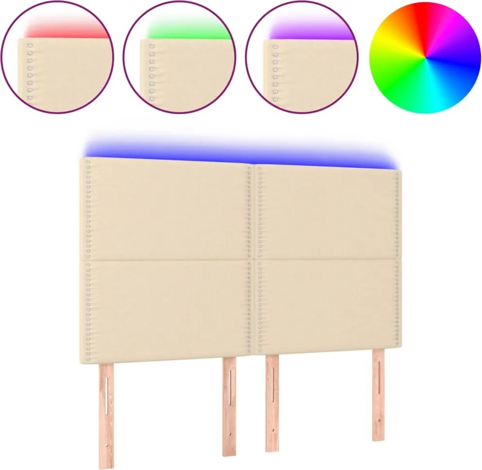 vidaXL Tăblie de pat cu LED, crem, 144x5x118/128 cm, textil