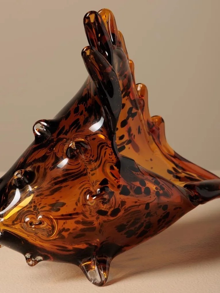 Decoratiune de masa, din sticla, in forma de scoica, H18cm, Leopard