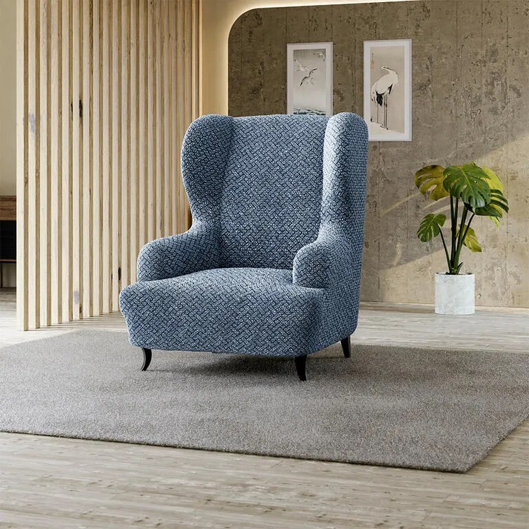 Huse bielastice VENEZIA albastre fotoliu clasic (l. 60 - 110 cm)