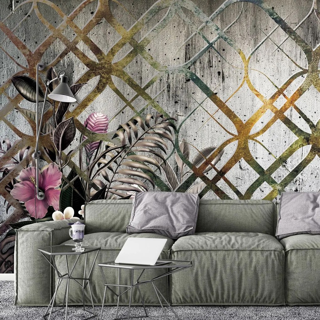 Fototapet - Plantele și ornament de aur (152,5x104 cm)