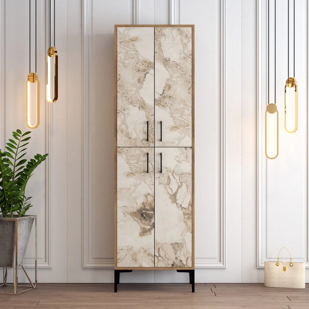 Comodă pentru pantofi Berlin A - Walnut, White Marble