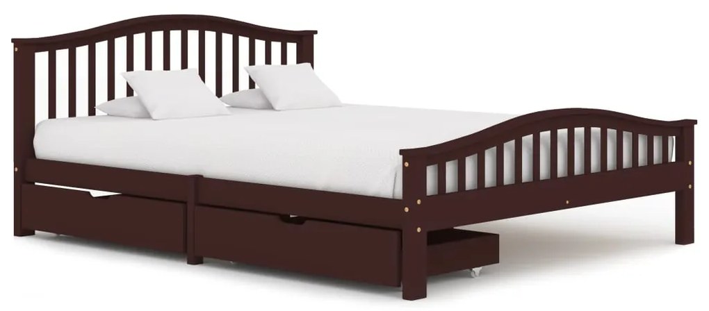 3060637 vidaXL Cadru pat cu 2 sertare, maro închis, 160x200 cm, lemn masiv pin