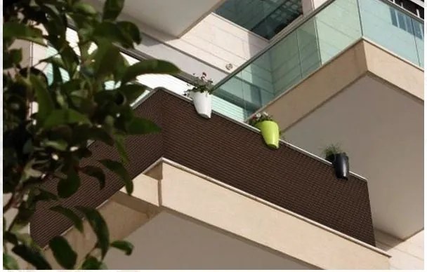 Paravan de balcon din Polyrattan 0,9x5m 1300g/m2 maro închis