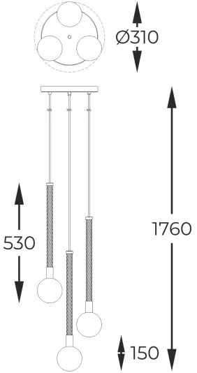 Lustră pe cablu Zuma Line P0583-03B-2GHF MIDA 3xG9/6W/230V alamă