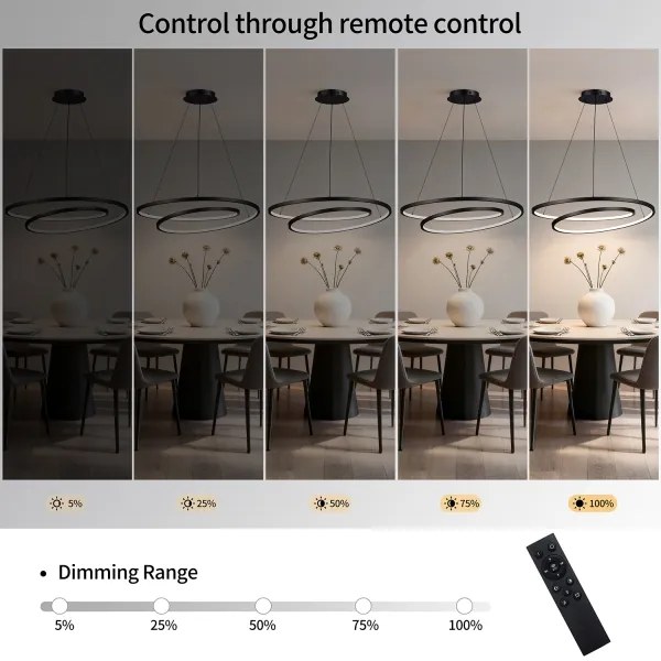 Brilagi-LED Lustra dimabilă suspendată pe cablu TWISTER LED/105W/230V Ø100 cm, neagră, cu telecomandă