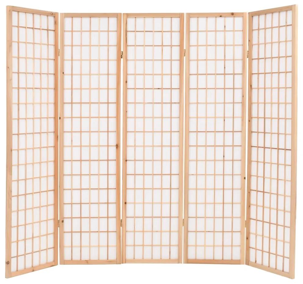 Paravan pliabil cu 5 panouri, stil japonez, 200x170 cm, Natural Maro, 5