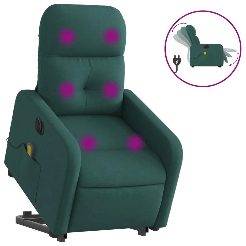3206828 vidaXL Fotoliu electric masaj rabatabil / ridicare verde închis textil