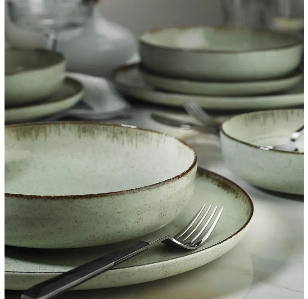 Set de veselă, 12 piese, verde/porțelan
