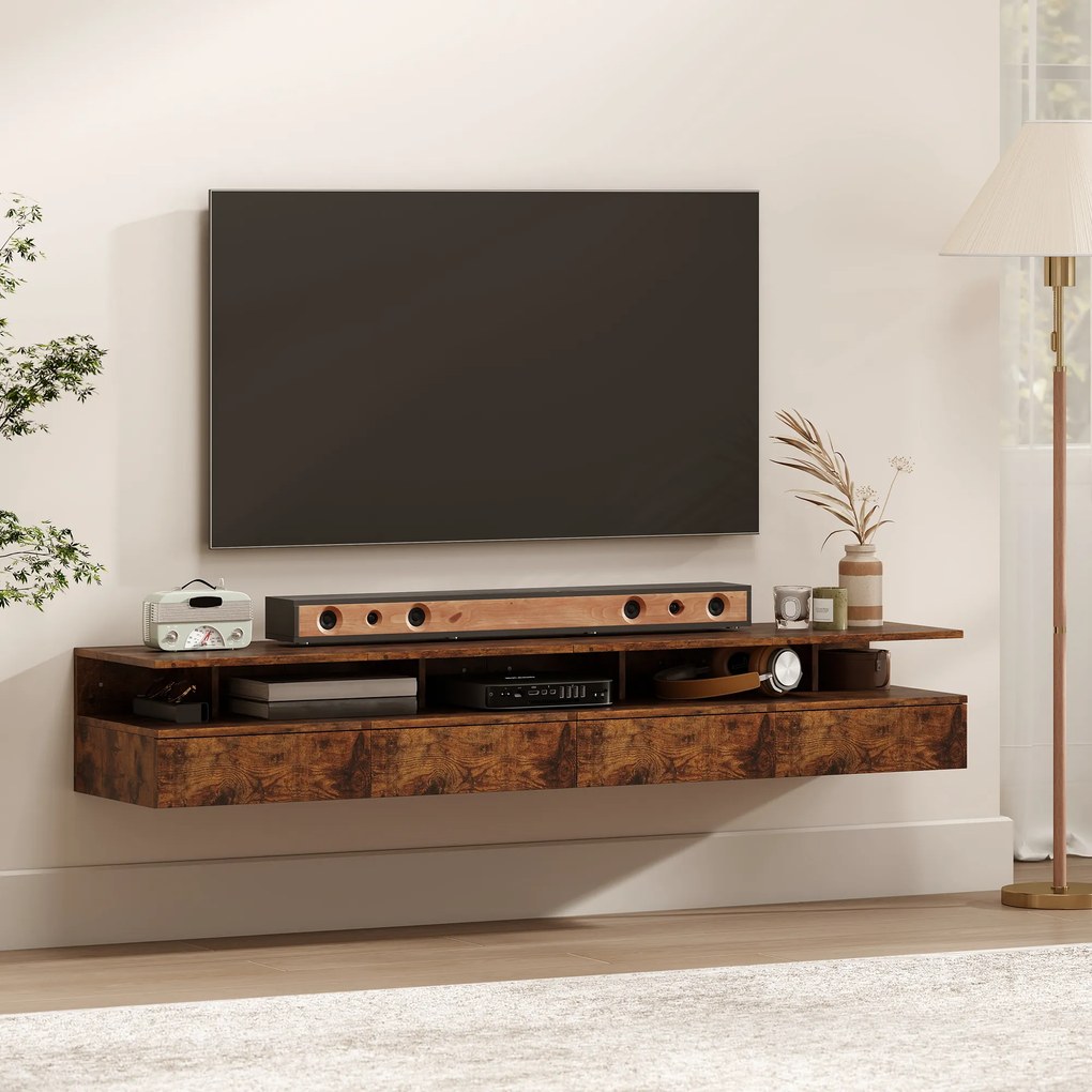 HOMCOM Set de 2 Noptiere Suspendate cu Sertar și Raft Deschis, 35x32x22.5 cm, Maro Rustic | Aosom Romania