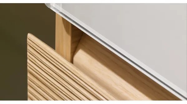 Dulap baza suspendat cu blat sticla, Memento Villeroy&Boch, lavoar stanga, 80.6x46x37cm, stejar deschis/bej, C779L0FC