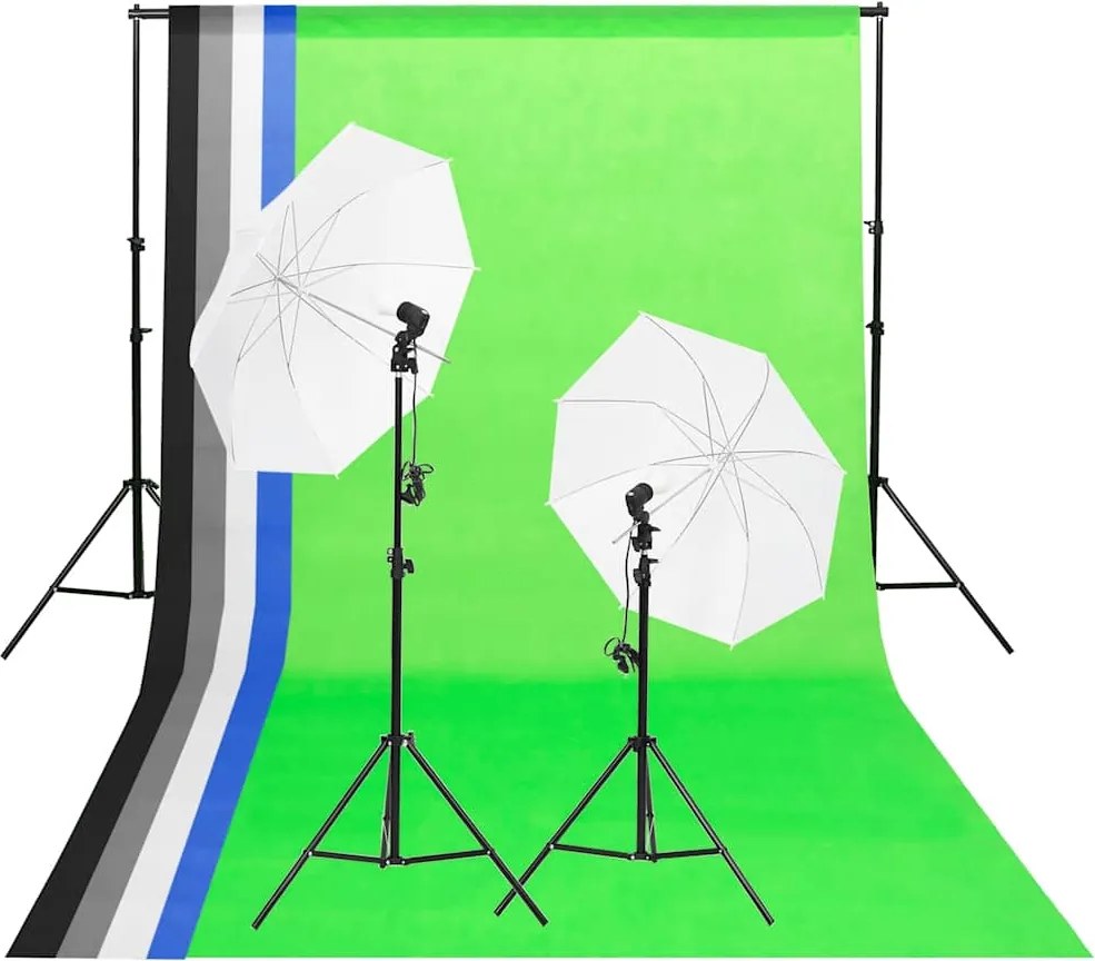 vidaXL Kit lumini studio foto, fundaluri şi umbrele