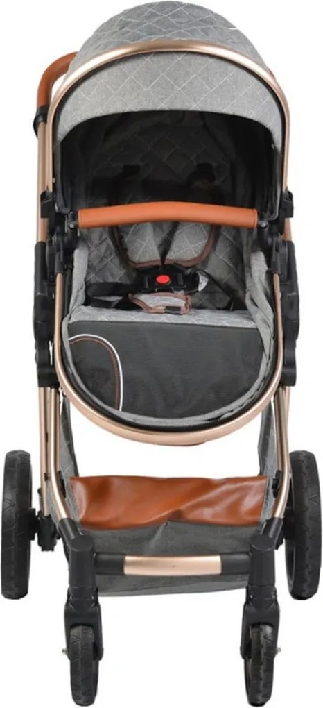 Carucior nou nascuti 2 in 1 NOVOKIDS™ Alma Gold PRO , Cu geanta bebe, Cadru Aluminiu , Amortizoare, Roti din cauciuc plin AVE, Landou, Modul sport,