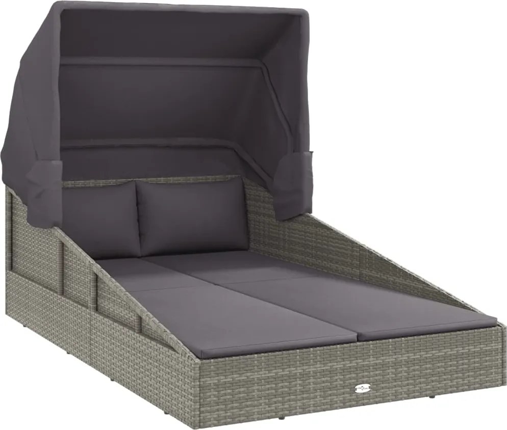 vidaXL Șezlong cu acoperiș pliabil, gri, 200x114x128 cm, poliratan