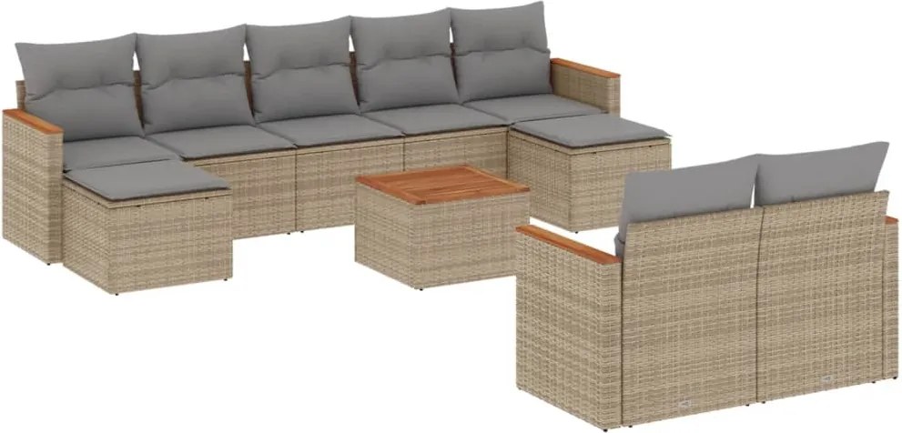 vidaXL Set canapele de grădină, 10 piese, cu perne, bej, poliratan