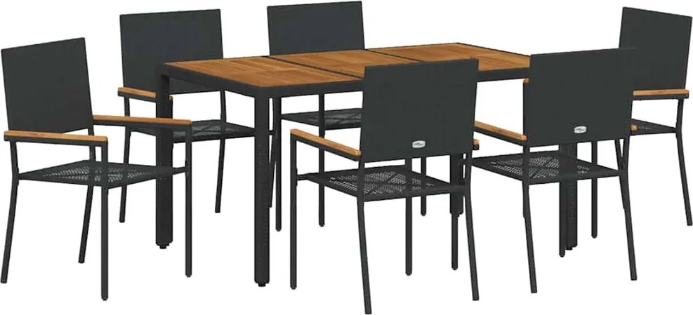 vidaXL Set de masă pentru grădină 7 pcs Negru poliratan