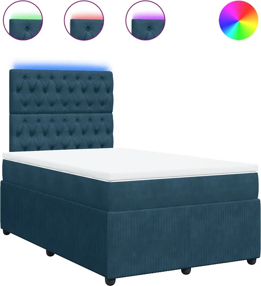 vidaXL Pat box spring cu saltea, albastru, 120x190 cm, catifea