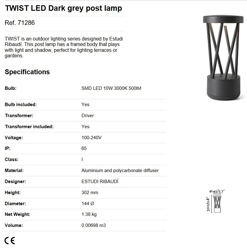 Mini stalp LED de exterior design modern ambiental IP65 TWIST