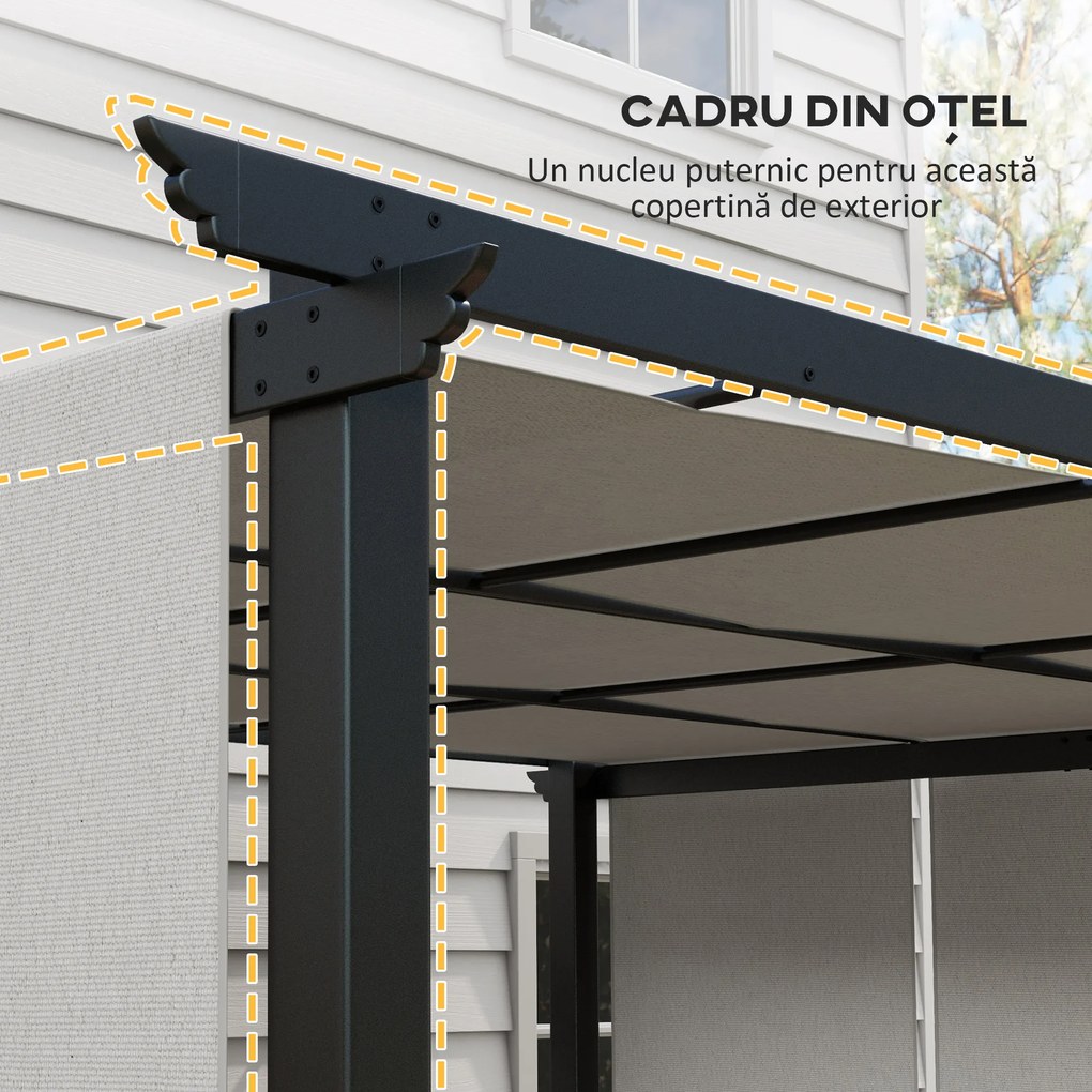 Outsunny Gazebo Pergolă pentru Grădină 3x3,5 m cu 3 Acoperișuri Reglabile, Pergolă din Oțel și Poliester Anti-UV, Gri | Aosom Romania