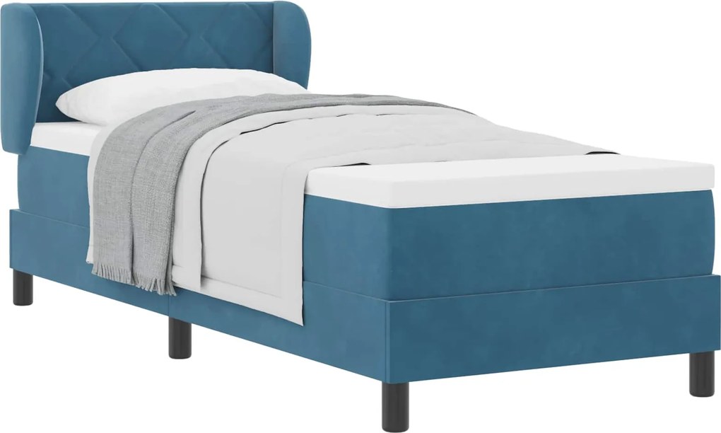 vidaXL Pat cu arcuri cu saltea Albastru închis 80 x 200 cm Catifea