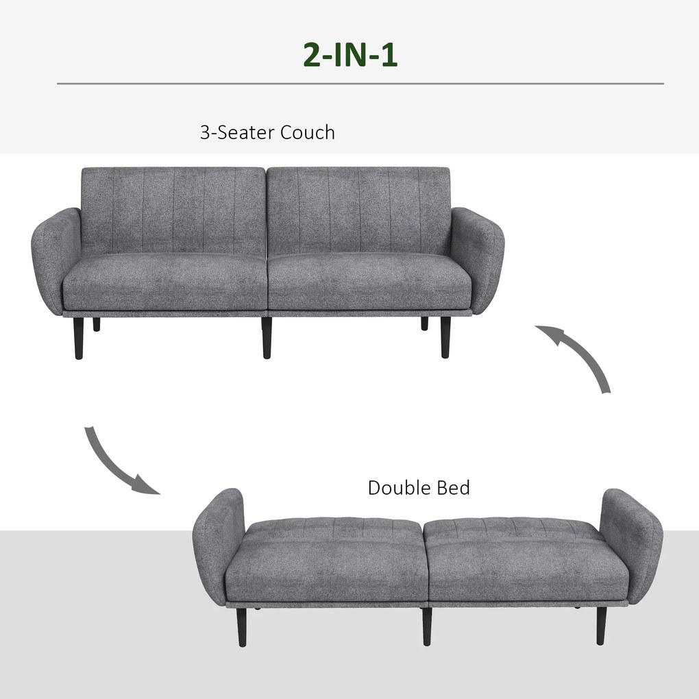 HOMCOM Canapea Extensibilă cu Spătar Rabatabil pe 3 Niveluri și 3 Locuri, Canapea Modernă din Material și Lemn, 208x84x82 cm | Aosom Romania