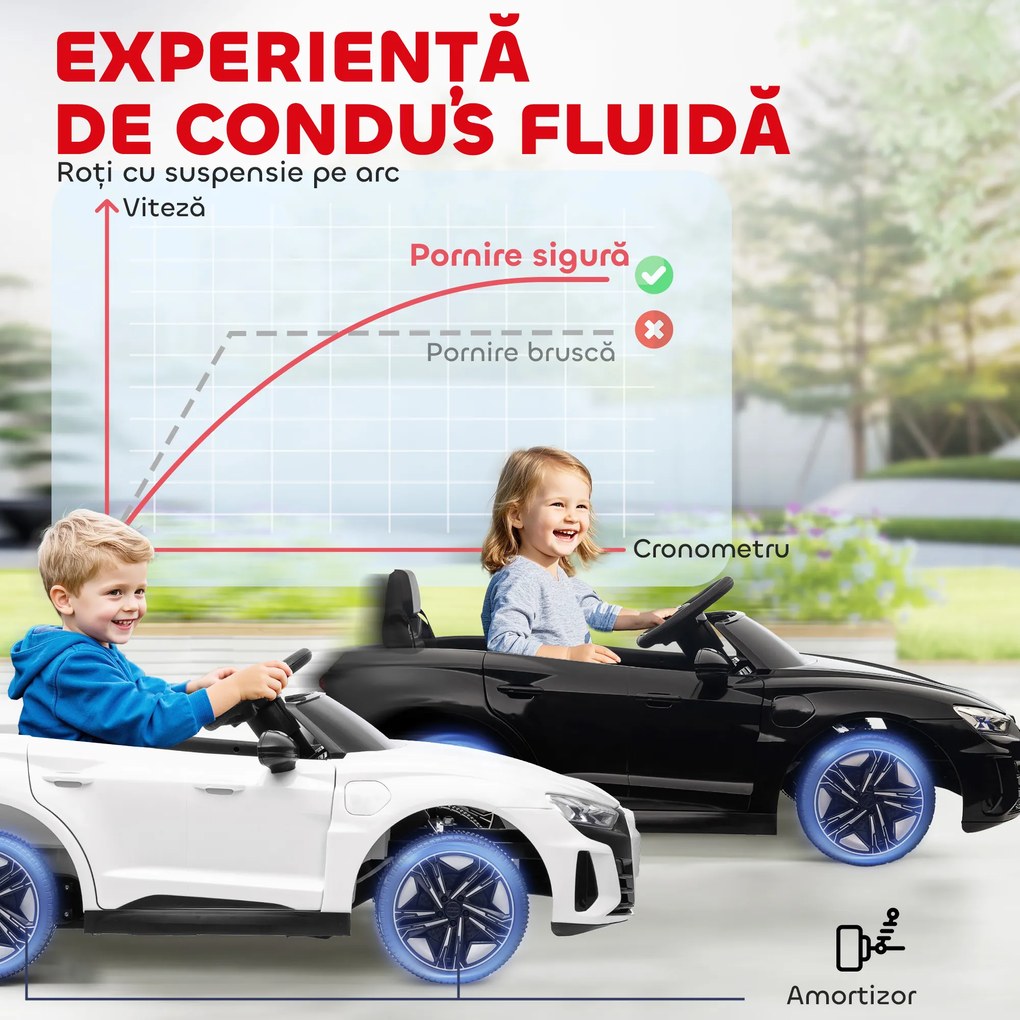 HOMCOM Masina Electrica pentru Copii 5 Ani Licenta Audi, Auto pentru Copii cu Telecomanda si Muzica, Centuri de Siguranta si Faruri, Neagra