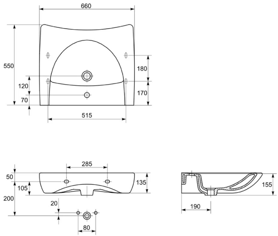 Lavoar suspendat Cersanit Etiuda 66 cm, asimetric, alb