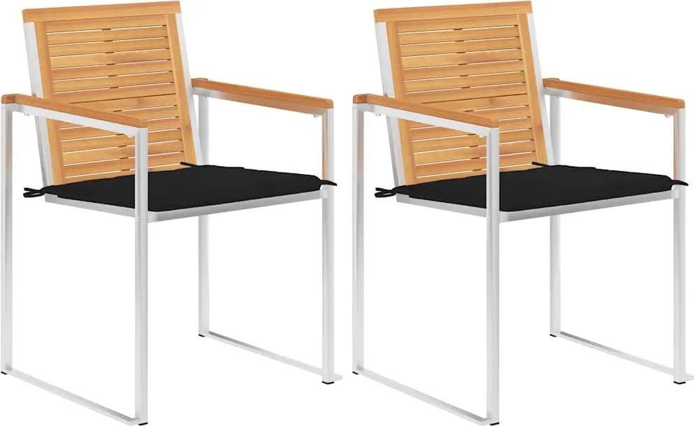 vidaXL Scaune grădină cu perne, 2 buc., lemn masiv tec/oțel