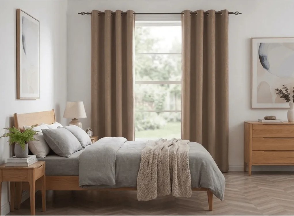Draperie opaca DUNES VELVET 140x250 cm, bej-maro Agatat: Inele metalice